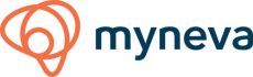 Orange-dunkelblaues Partnerlogo von myneva mit einem orangen Symbol